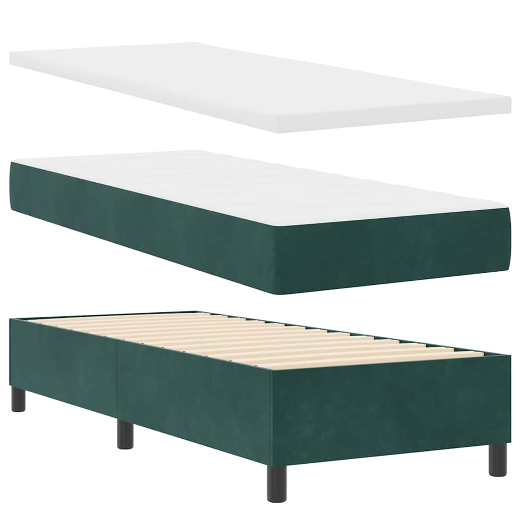 Boxrugós ágy matracmal leddel sötétzöld 80 x 200 cm bársony