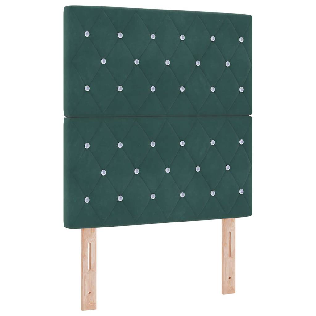 Boxrugós ágy matracmal leddel sötétzöld 80 x 200 cm bársony