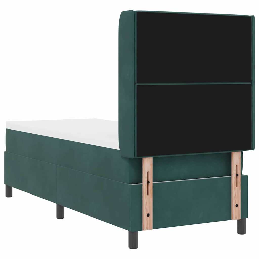 Boxrugós ágy matracmal leddel sötétzöld 80 x 200 cm bársony