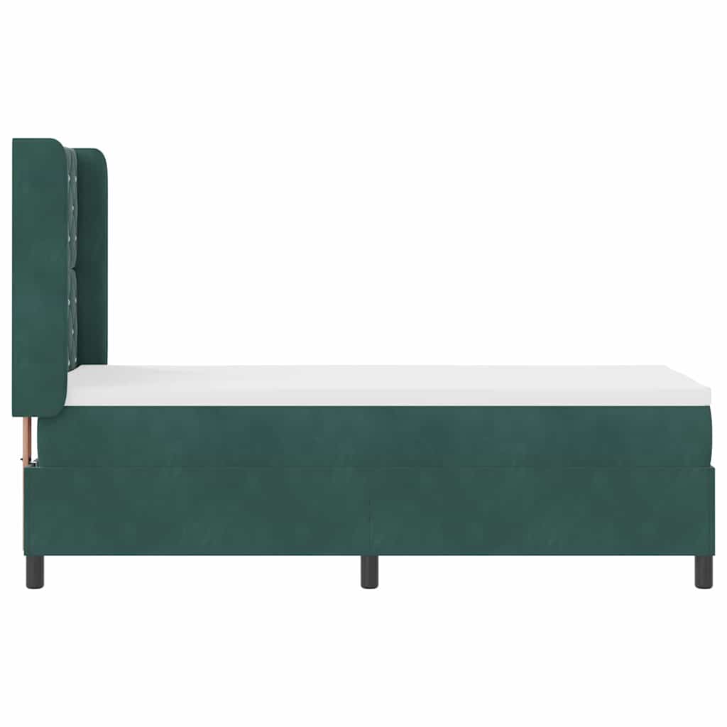 Boxrugós ágy matracmal leddel sötétzöld 80 x 200 cm bársony