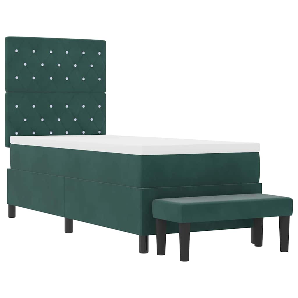 Boxrugós ágy párnával fejtámlával sötétzöld 200 x 80 cm bársony