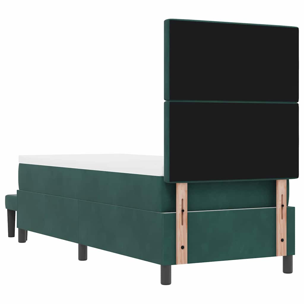 Boxrugós ágy párnával fejtámlával sötétzöld 200 x 80 cm bársony