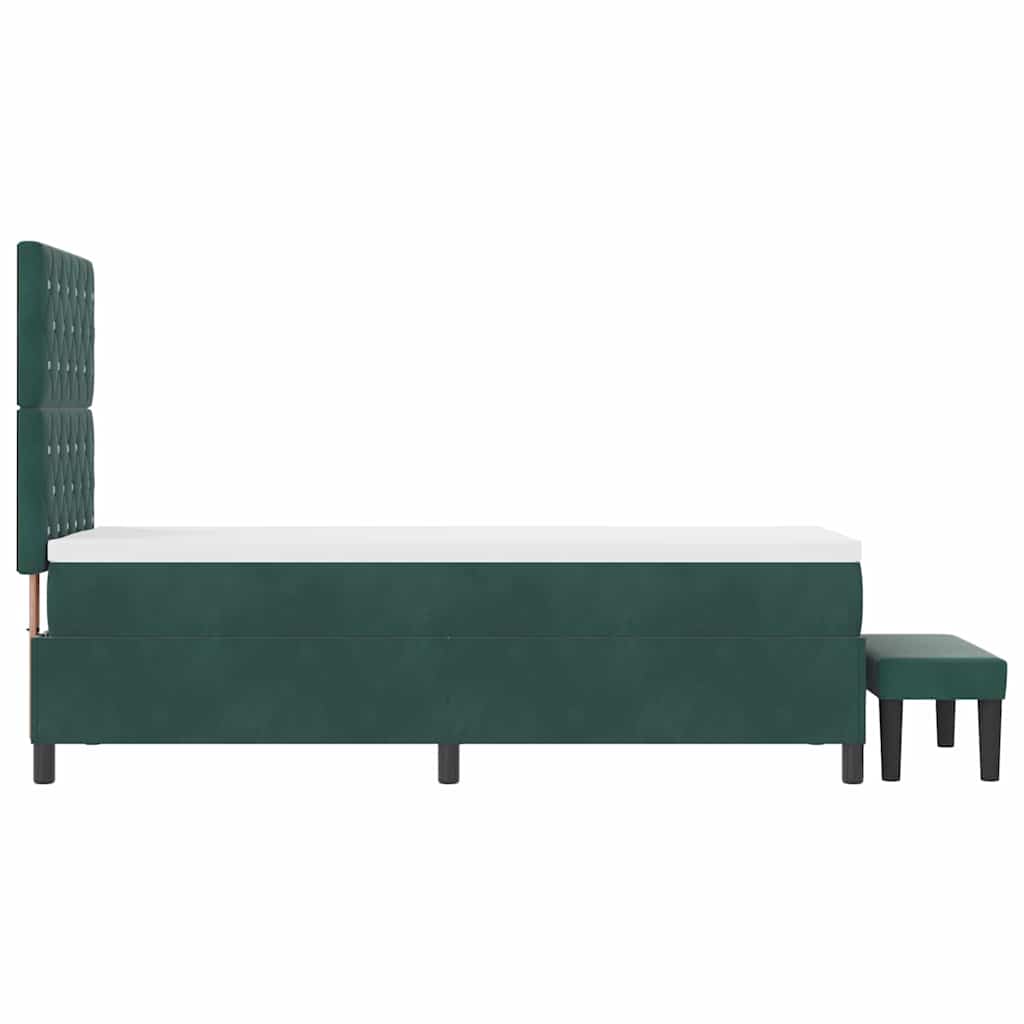 Boxrugós ágy párnával fejtámlával sötétzöld 200 x 80 cm bársony