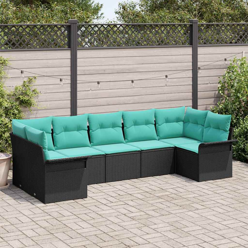 Kerti kanapé szett tárolóval 7 pcs fekete poli rattan