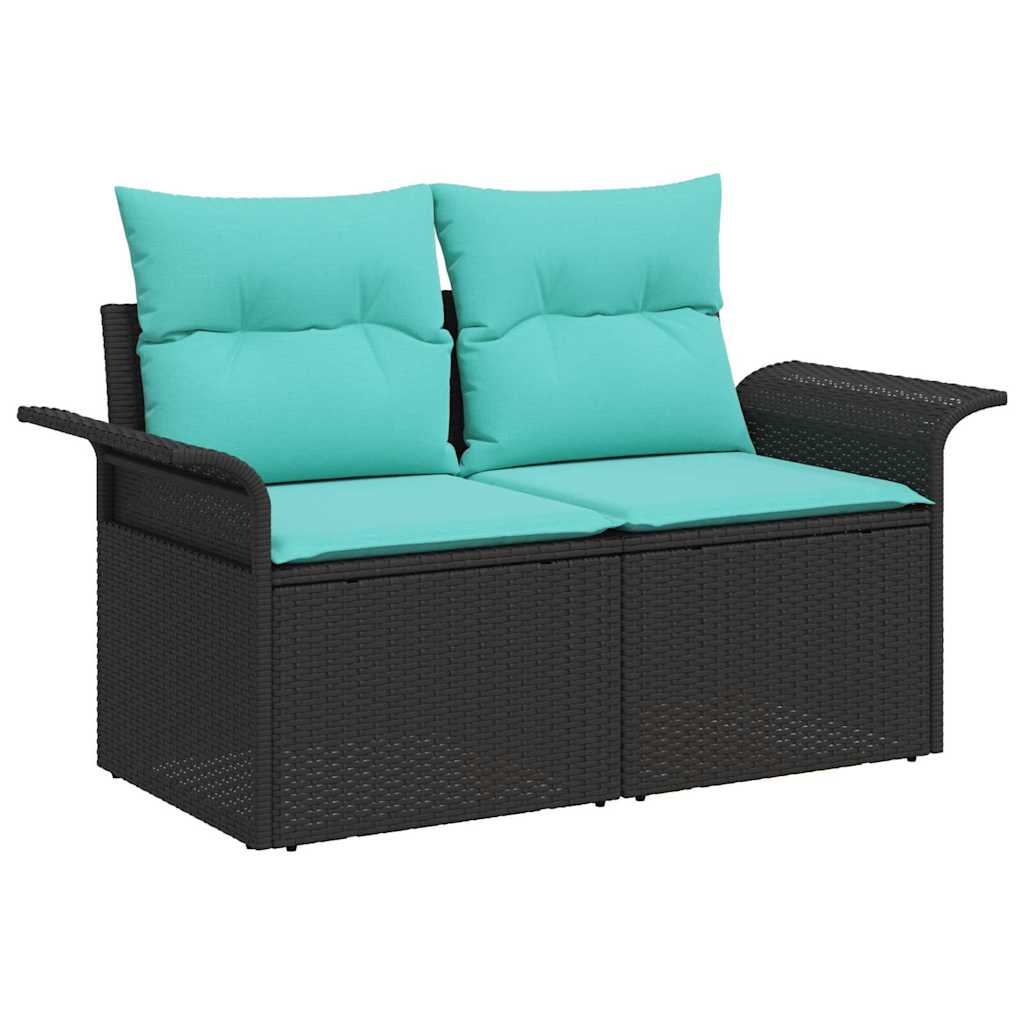 Kerti kanapé szett tárolóval 7 pcs fekete poli rattan