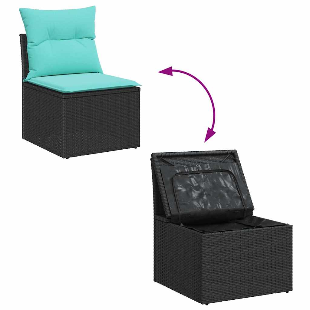 Kerti kanapé szett tárolóval 7 pcs fekete poli rattan