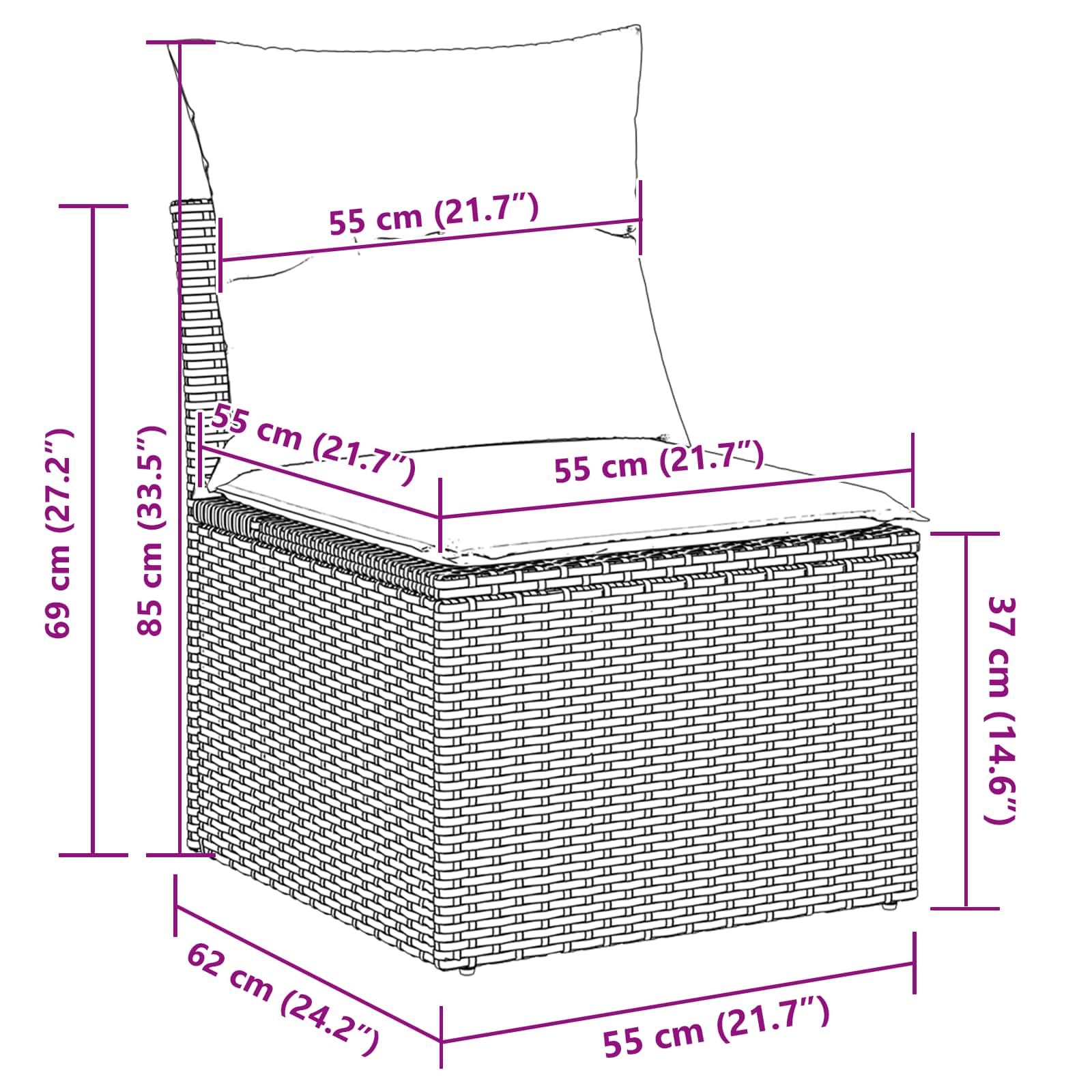 Kerti kanapé szett tárolóval 7 pcs fekete poli rattan