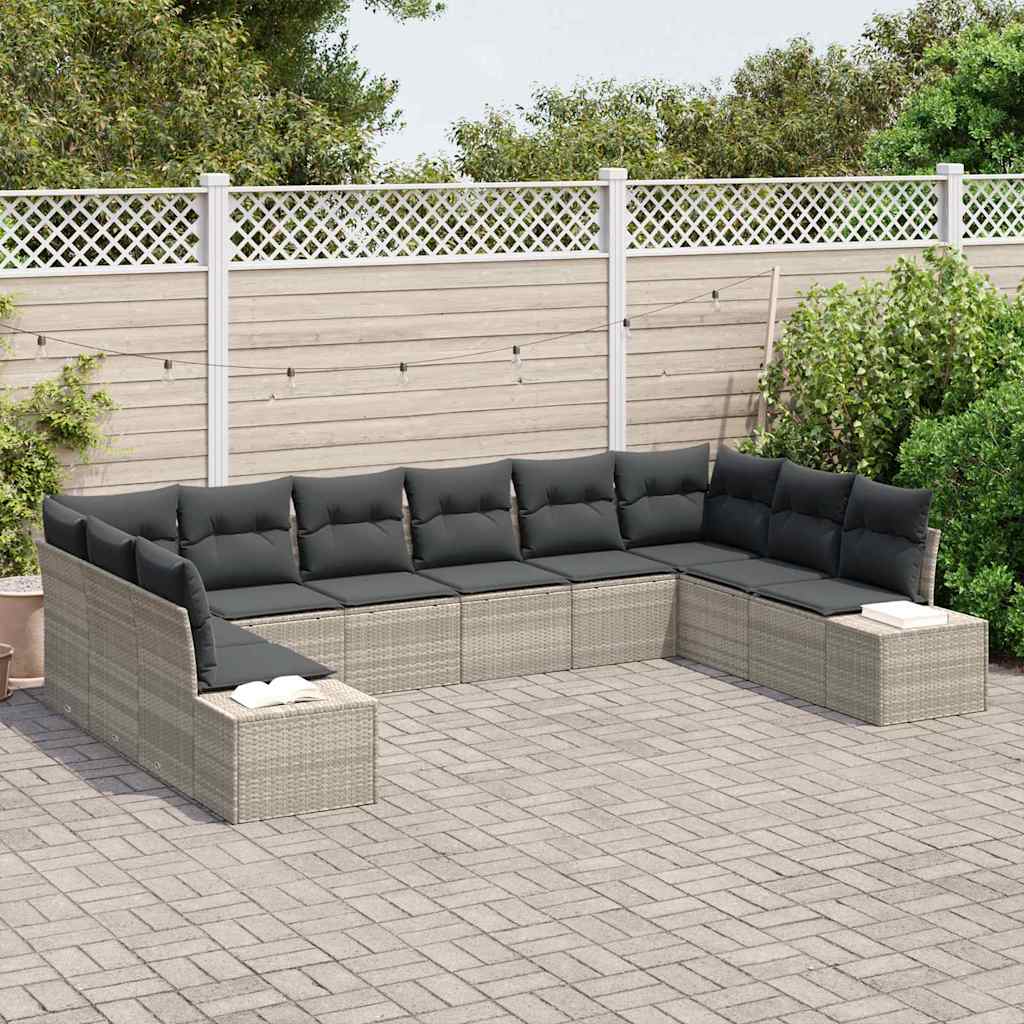 Kerti kanapé szett párnával 10 pcs világosszürke polyrattan