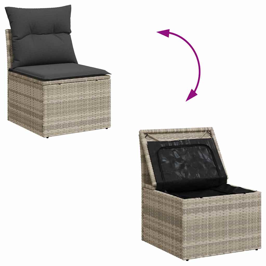 Kerti kanapé szett párnával 10 pcs világosszürke polyrattan
