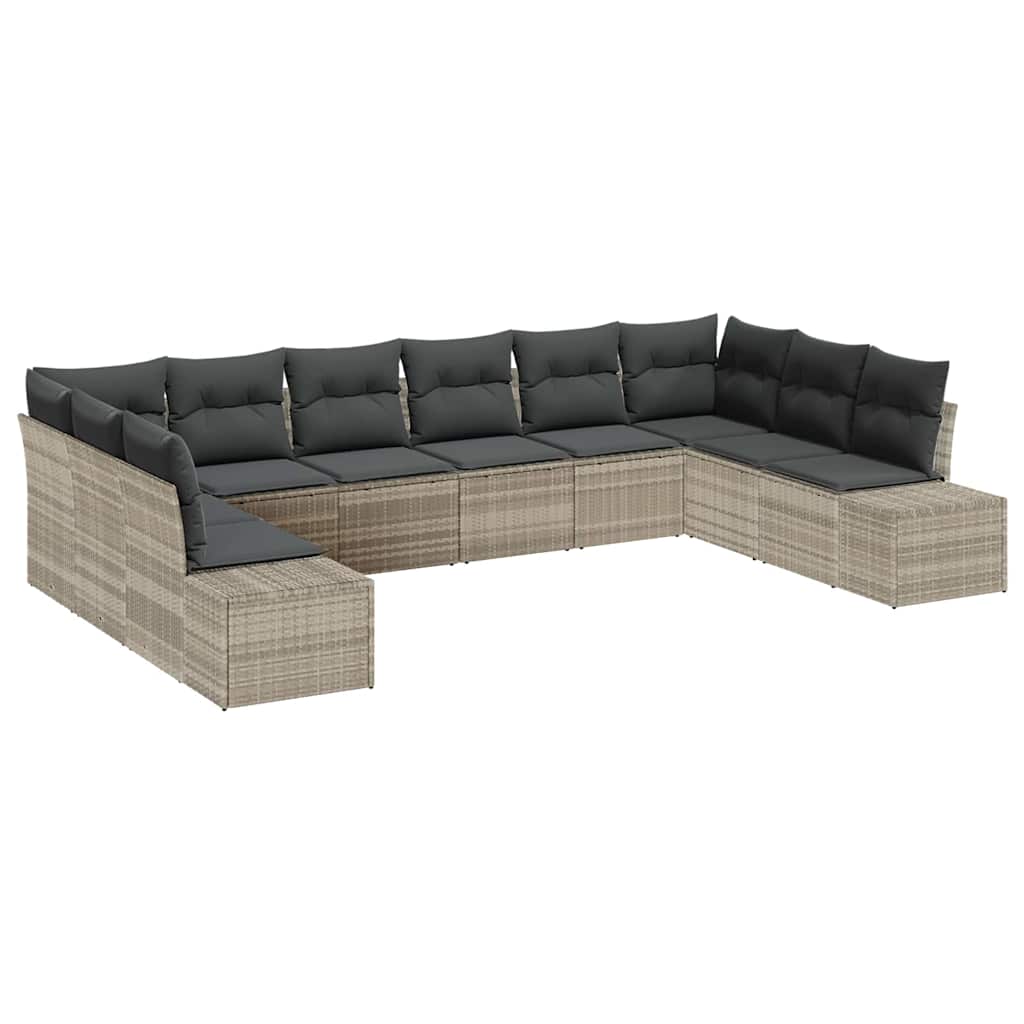 Kerti kanapé szett párnával 10 pcs világosszürke polyrattan