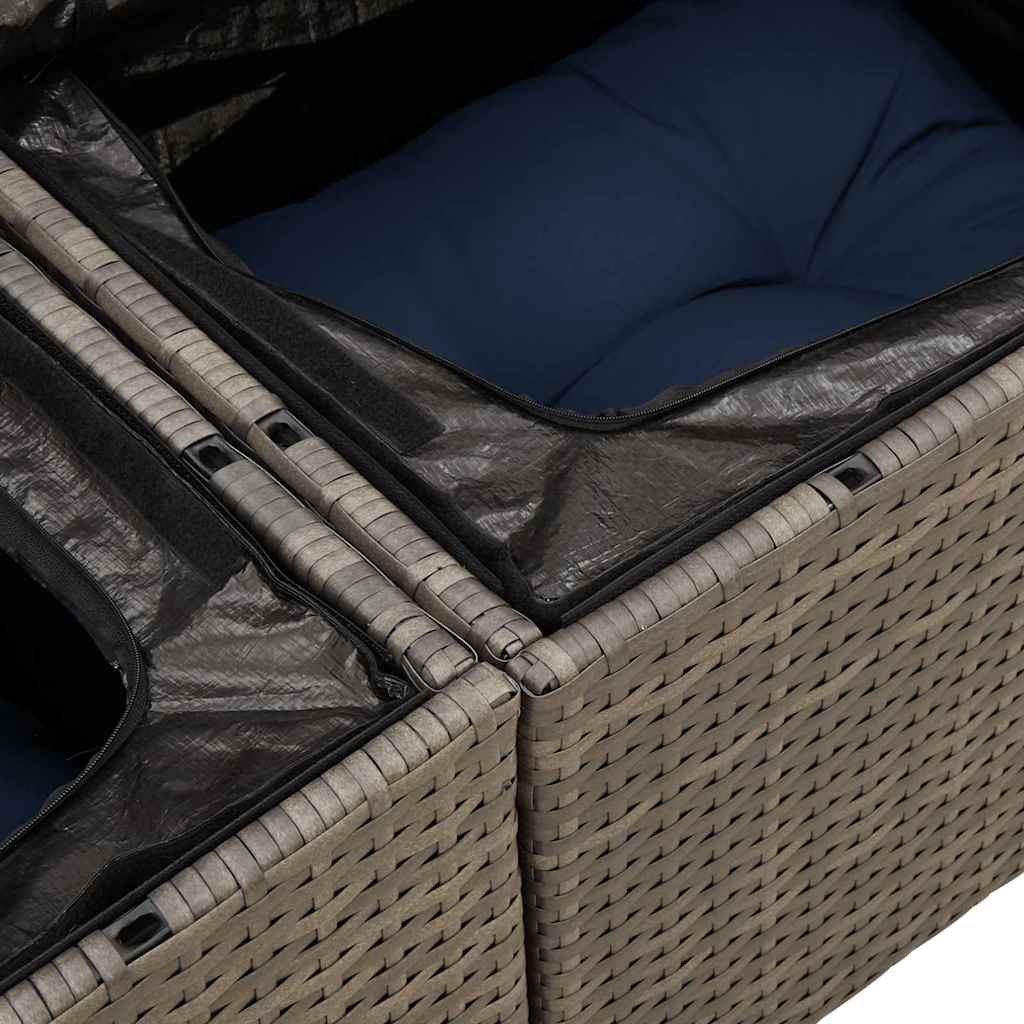 Kerti kanapé szett párnával tárolóval 8 pcs szürke poly rattan