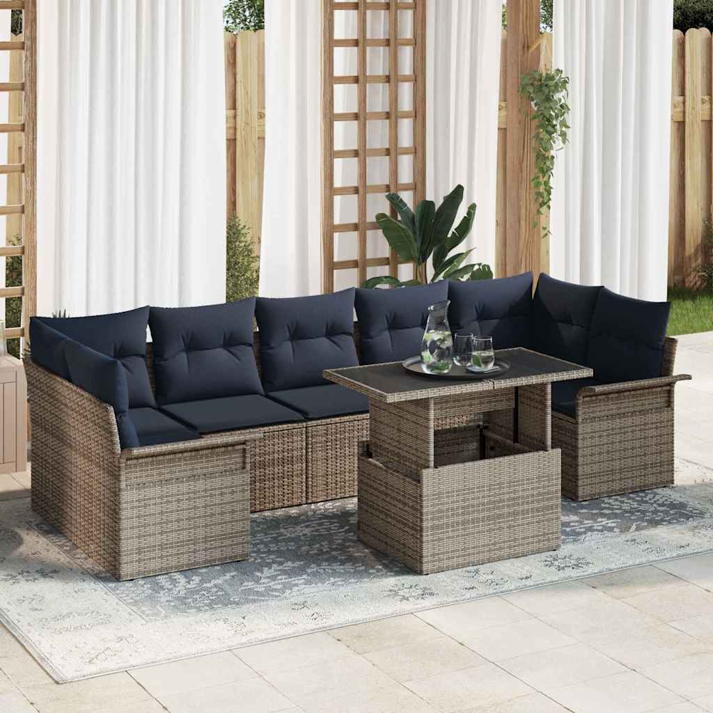 Kerti kanapé szett párnával tárolóval 8 pcs szürke poly rattan