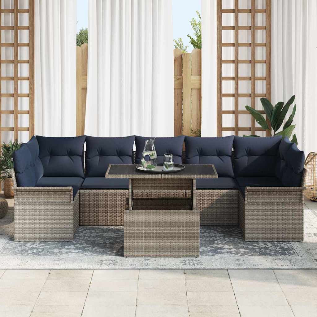 Kerti kanapé szett párnával tárolóval 8 pcs szürke poly rattan