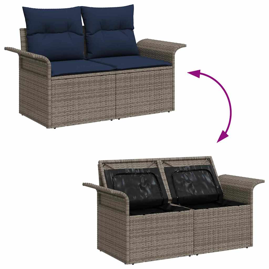 Kerti kanapé szett párnával tárolóval 8 pcs szürke poly rattan