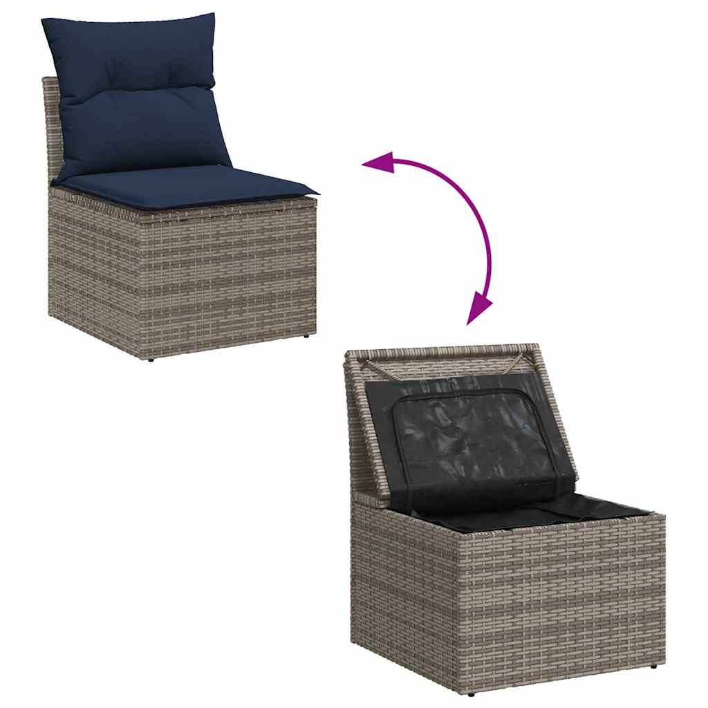 Kerti kanapé szett párnával tárolóval 8 pcs szürke poly rattan