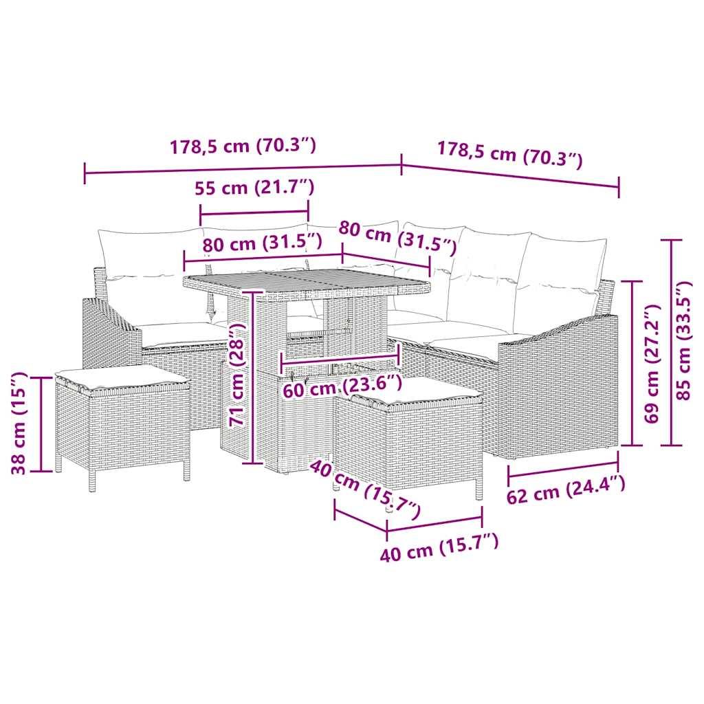 Kerti kanapé szett párnával tárolóval párnával 8 pcs szürke