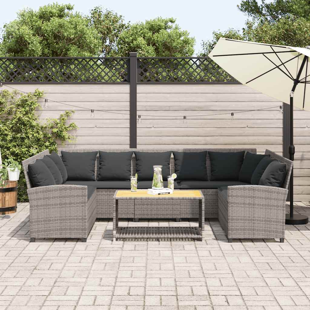 Szürke polyrattan kerti kanapé párnákkal