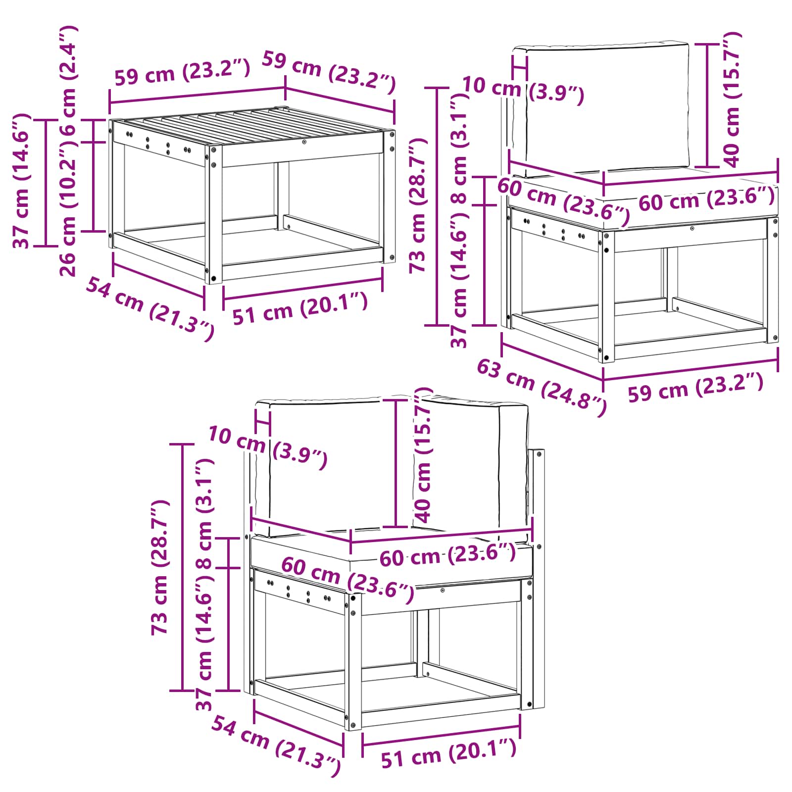 Kanapé szett párnával 6 pcs természetes és bézs