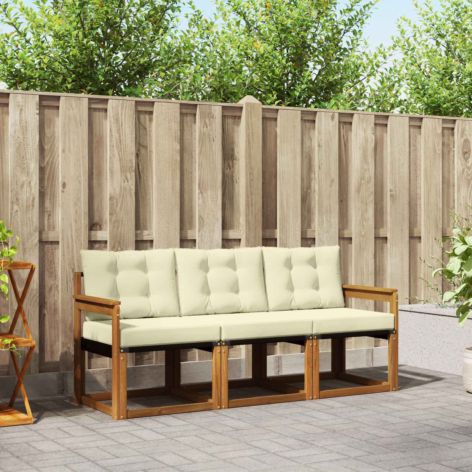 Kültéri kanapé szett párnával 3 pcs természetes és krémszínű