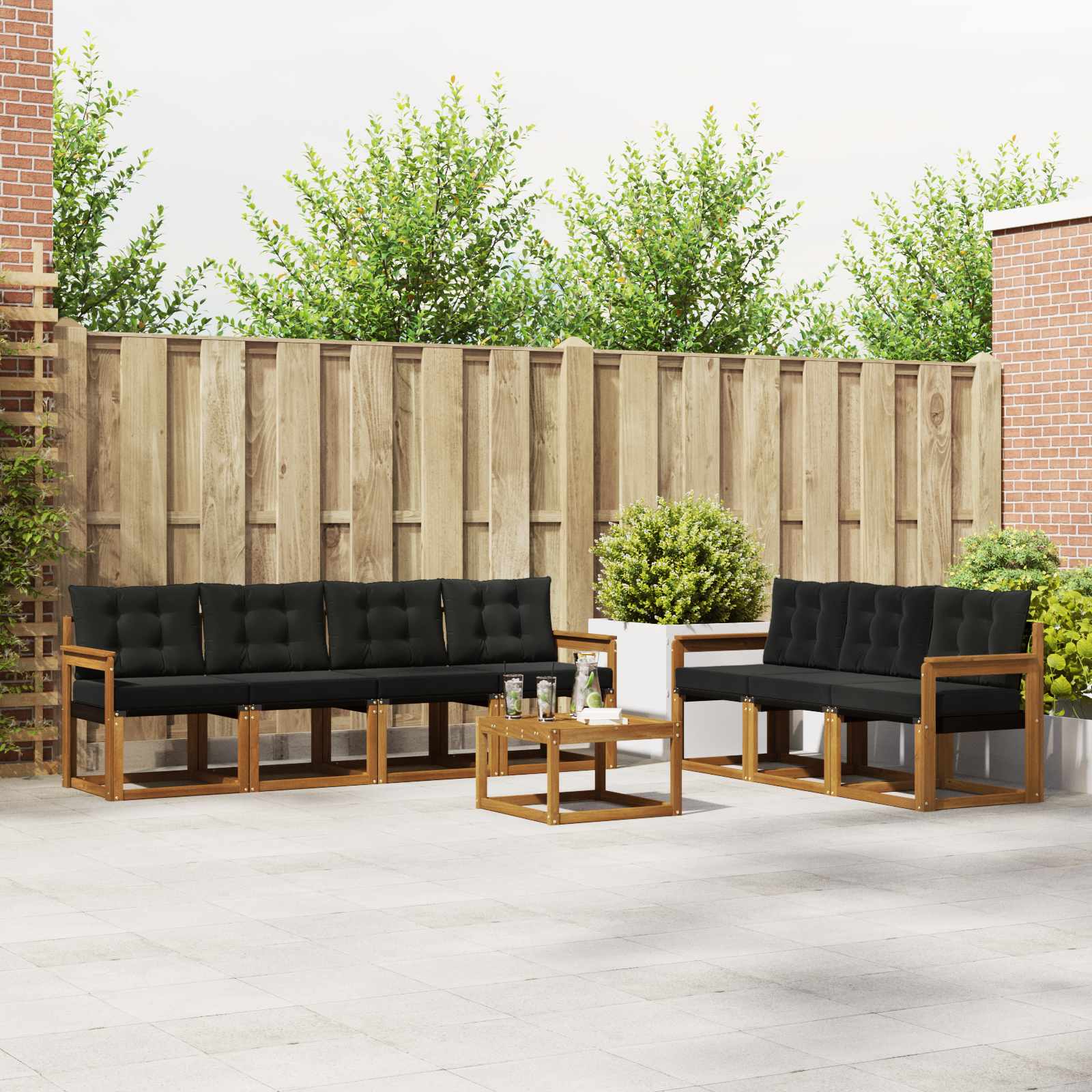 Kültéri kanapé szett párnával 8 pcs természetes és fekete