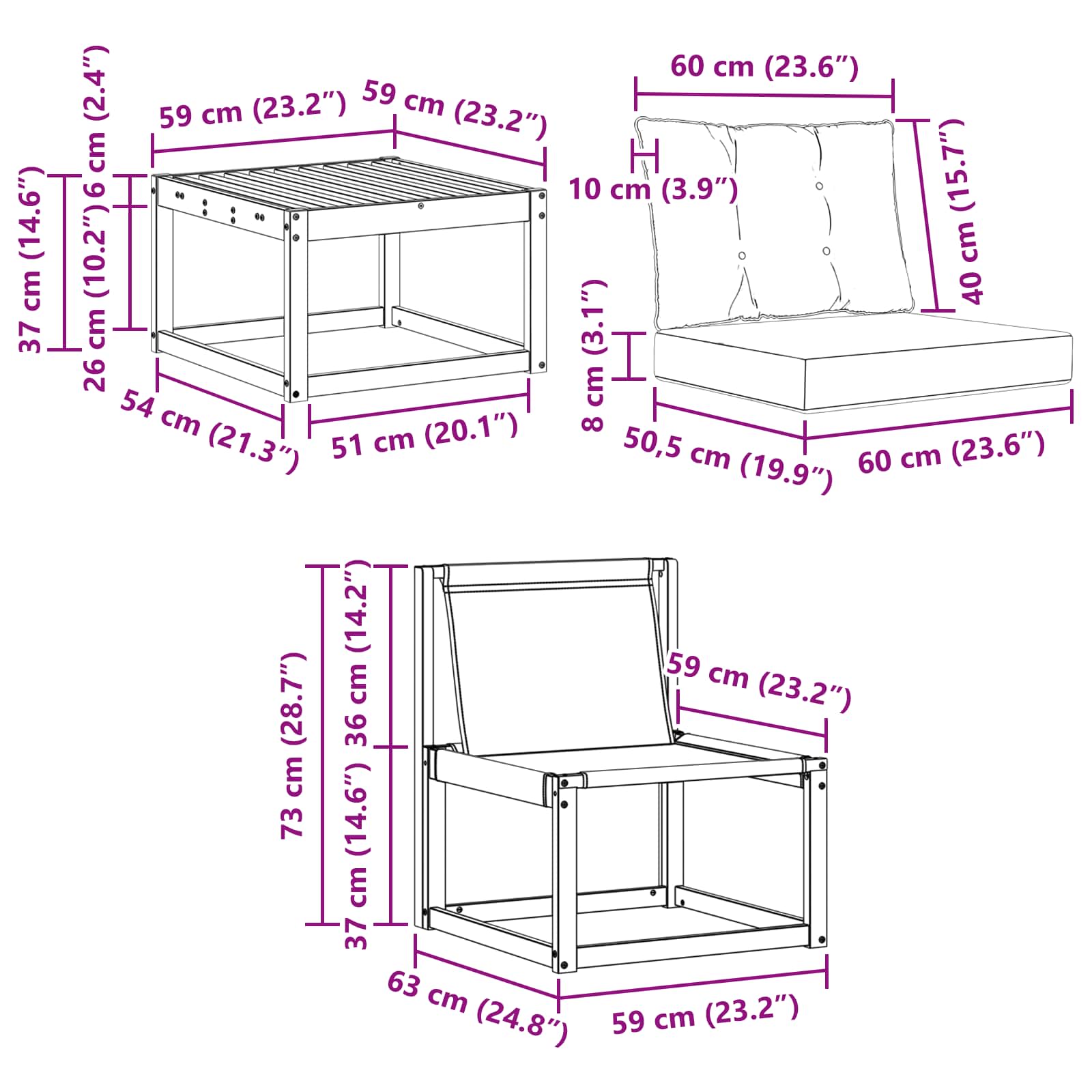 Kültéri kanapé szett párnával 8 pcs természetes és fekete