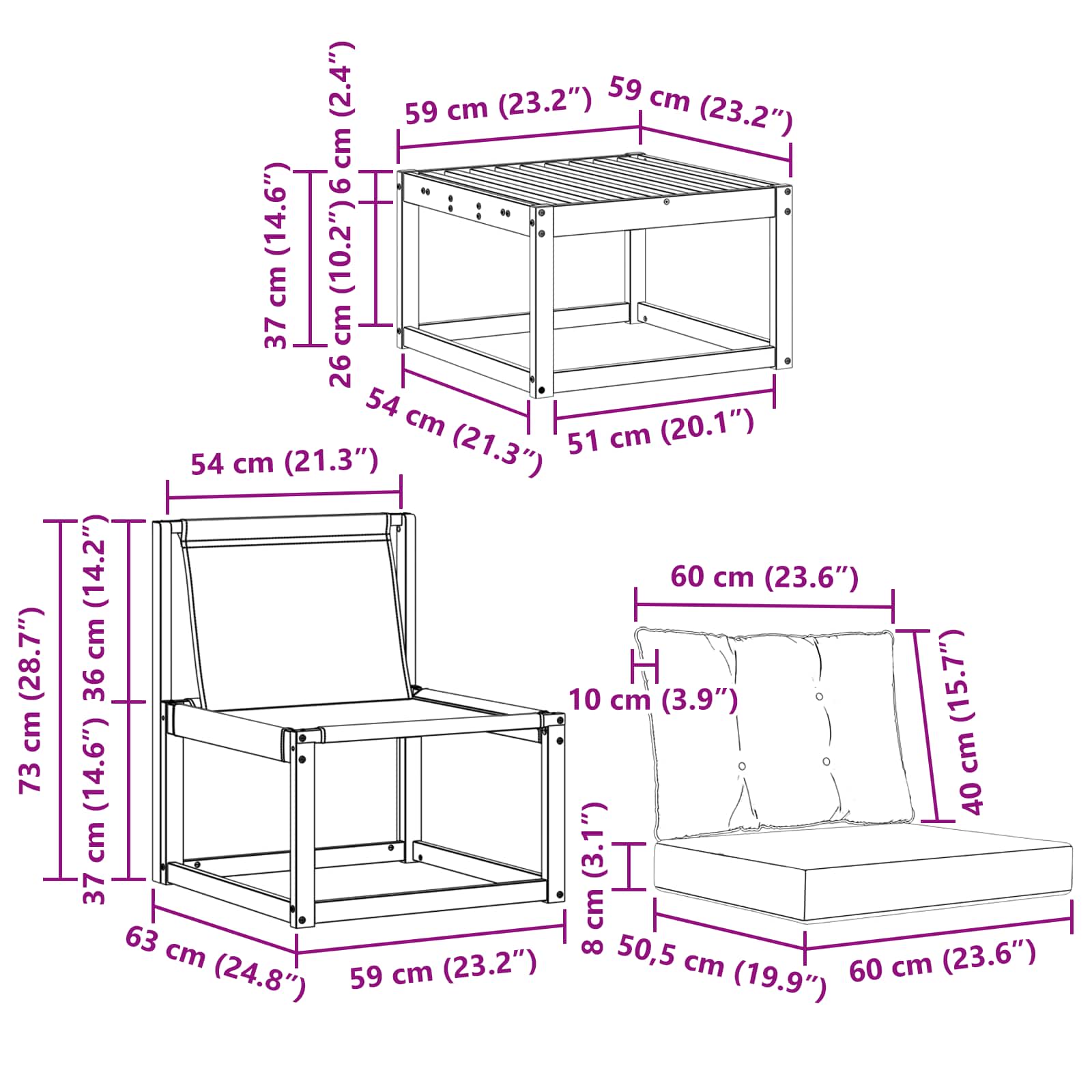 Kültéri kanapé szett párnával 9 pcs természetes és krémszínű