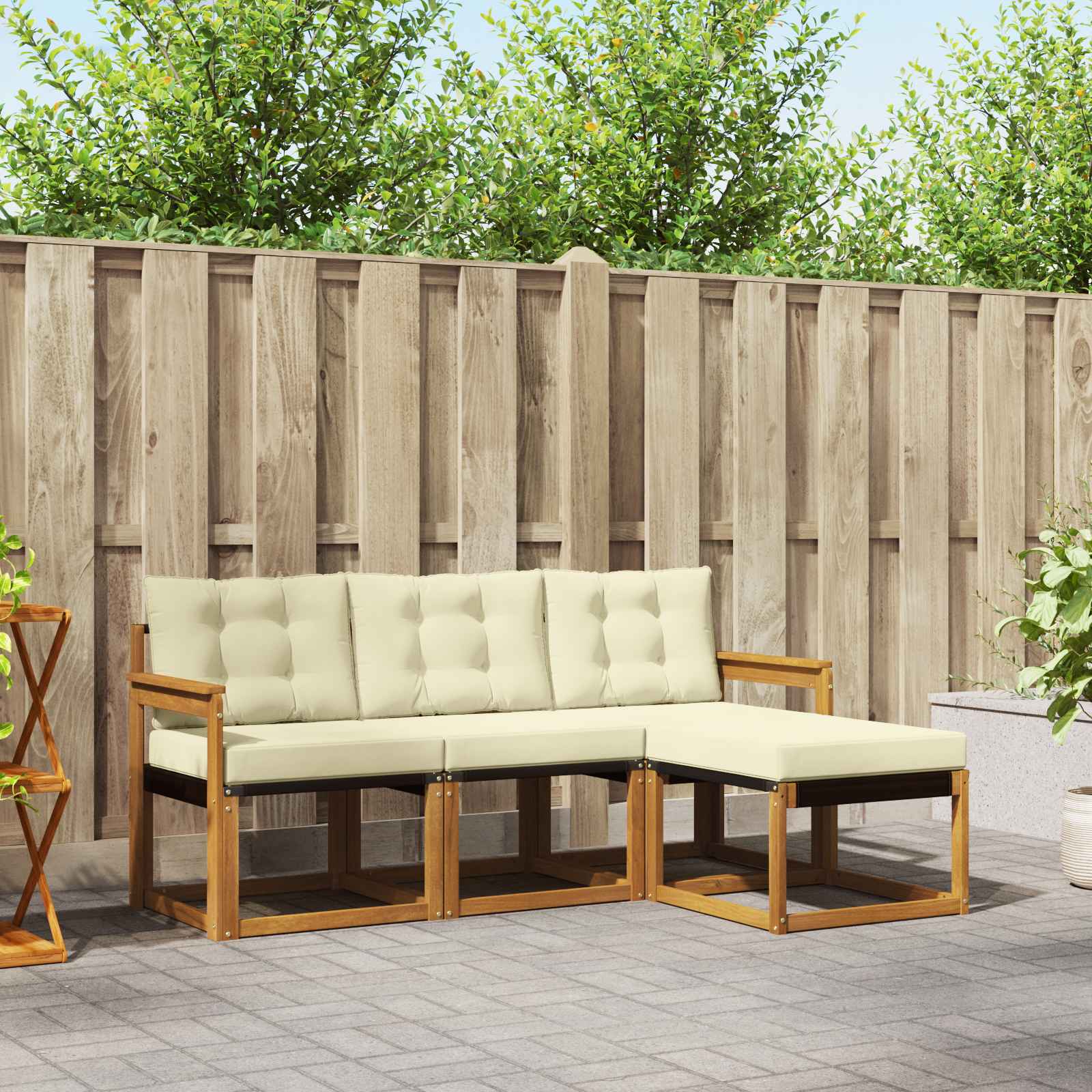 Kültéri kanapé szett párnával 4 pcs természetes és krémszínű