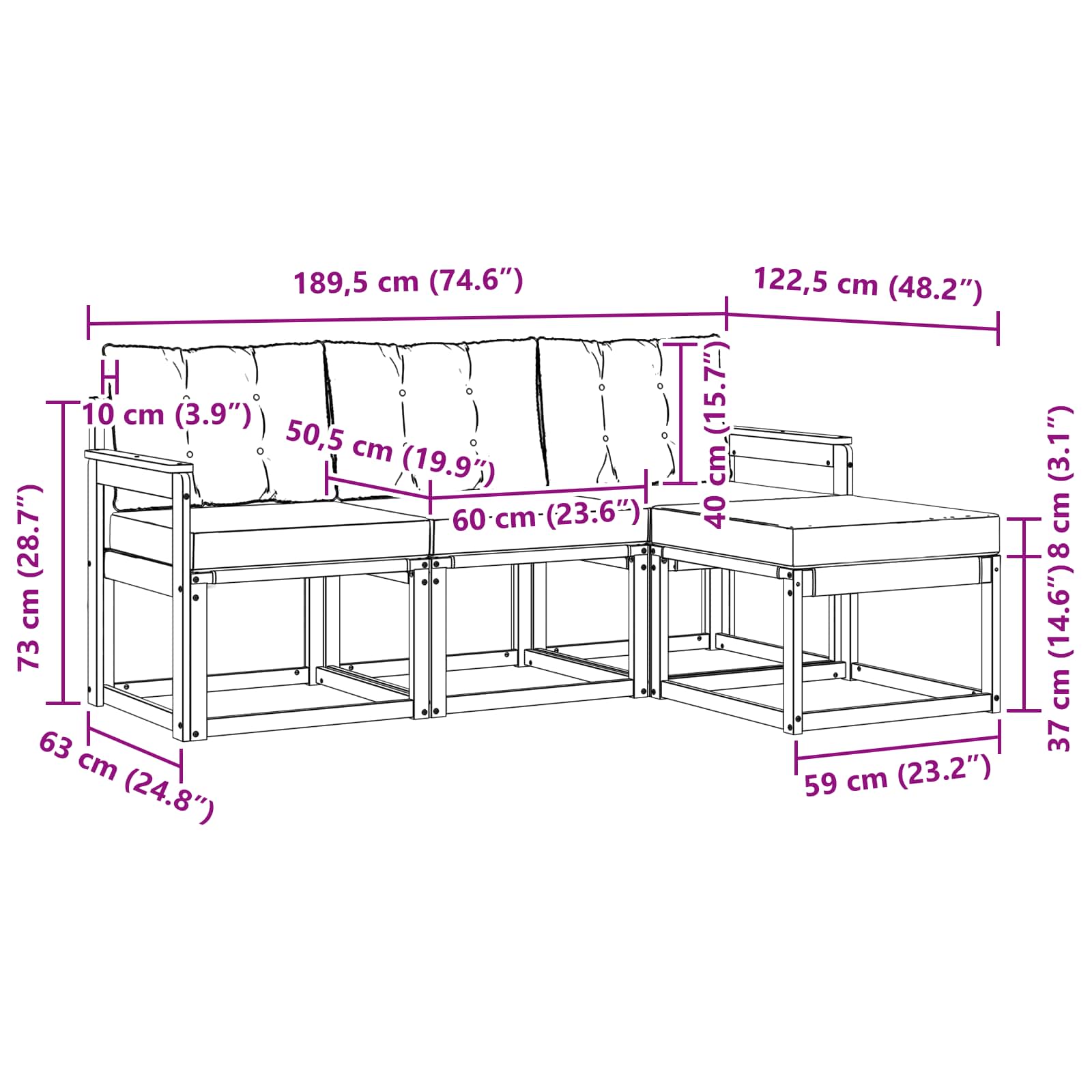 Kültéri kanapé szett párnával 4 pcs természetes és bézs