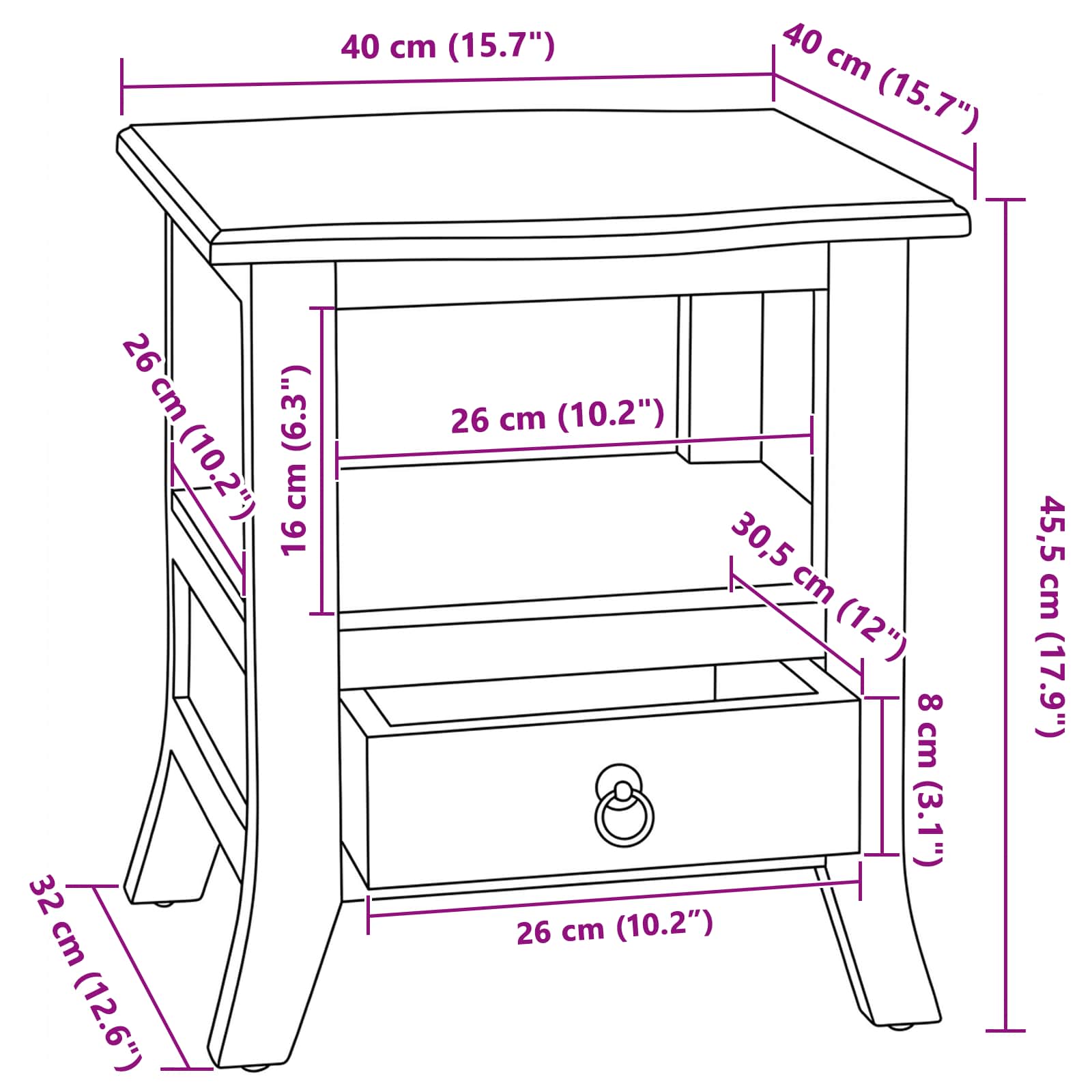 Éjjeliszekrény barna 40 x 40 x 45,5 cm tömör mahagóni fa