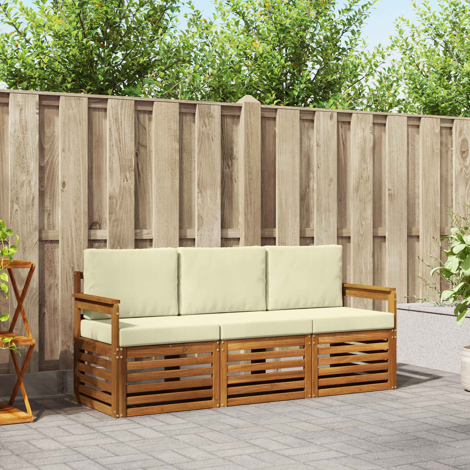 Ülőgarnitúrák 3 pcs természetes és krémszínű tömör akácfa