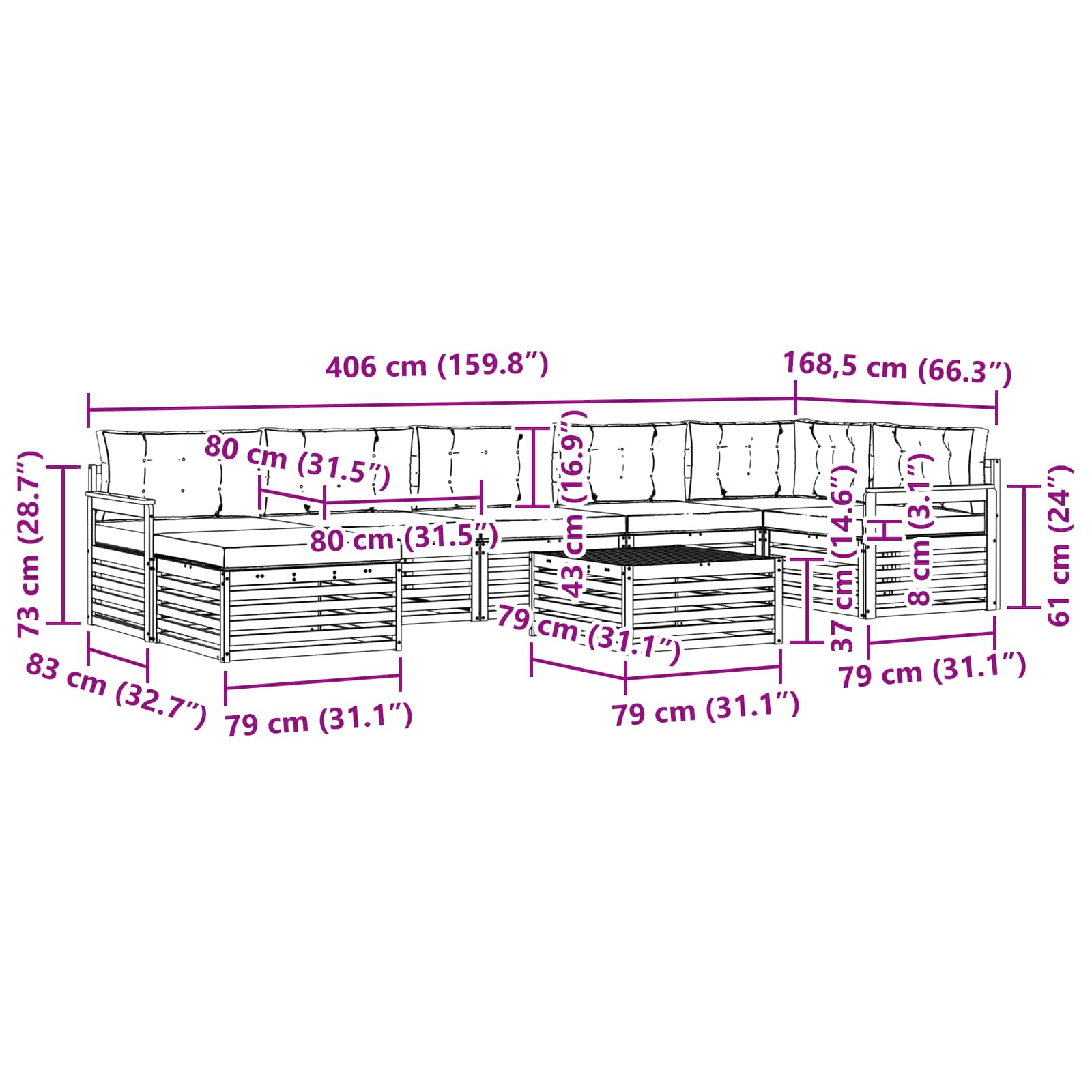 Ülőgarnitúrák 8 pcs természetes és antracit tömör akácfa