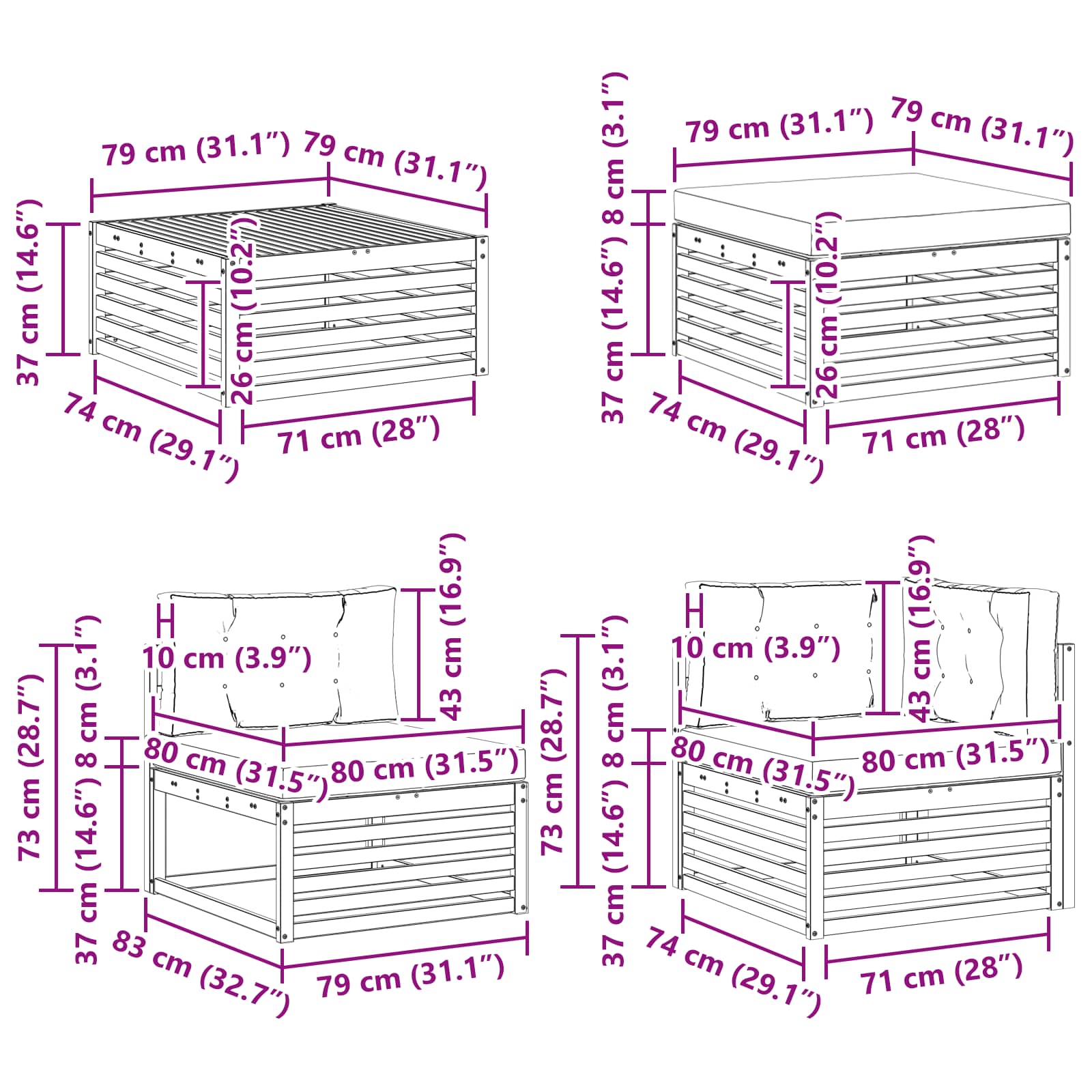 Ülőgarnitúrák 8 pcs természetes és antracit tömör akácfa