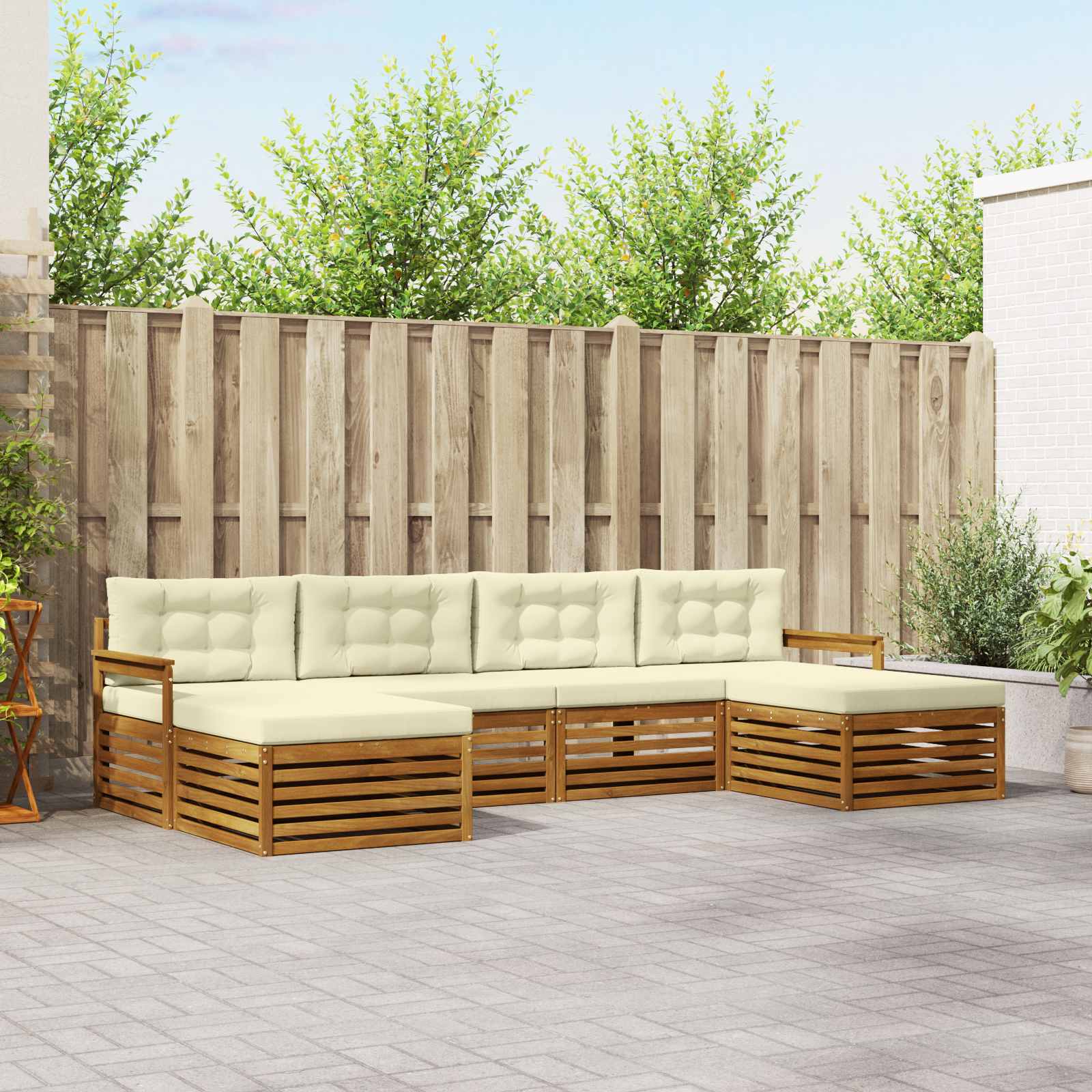 Ülőgarnitúrák 6 pcs természetes és krémszínű tömör akácfa