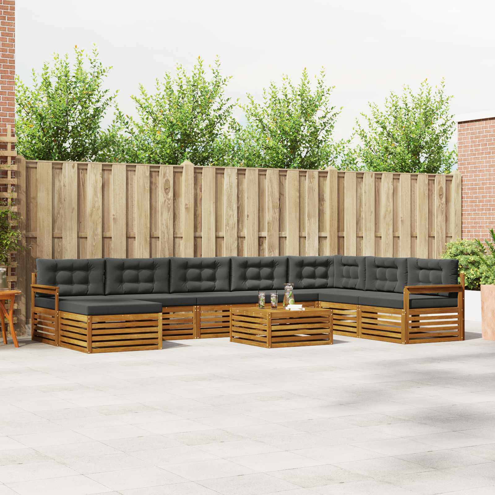 Ülőgarnitúrák 9 pcs természetes és antracit tömör akácfa