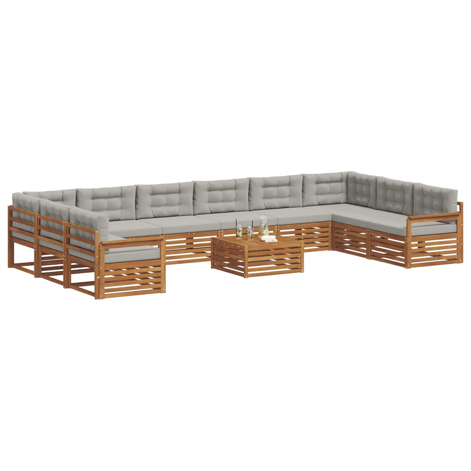 Ülőgarnitúrák 11 pcs természetes és világosszürke tömör akácfa