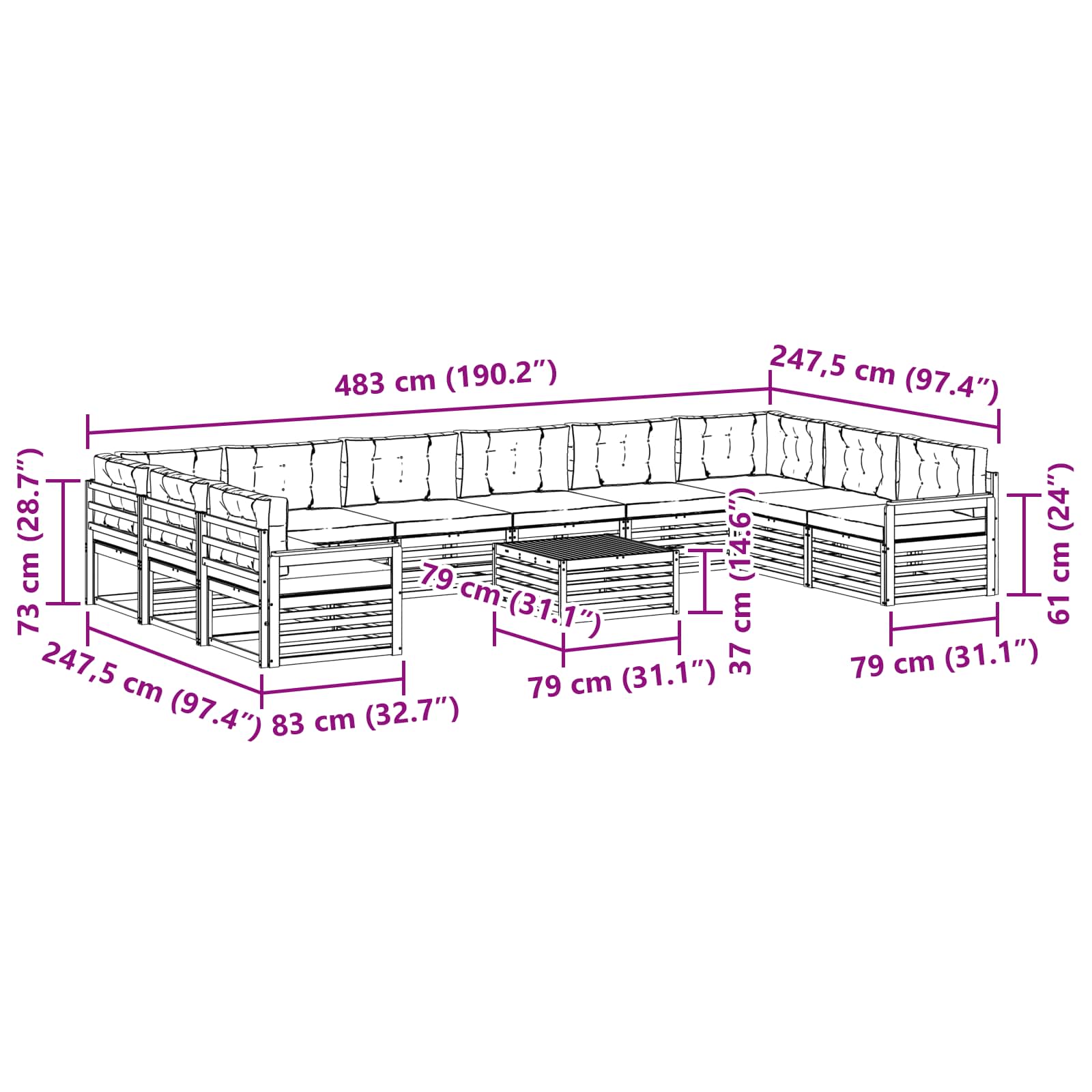 Ülőgarnitúrák 11 pcs természetes és világosszürke tömör akácfa