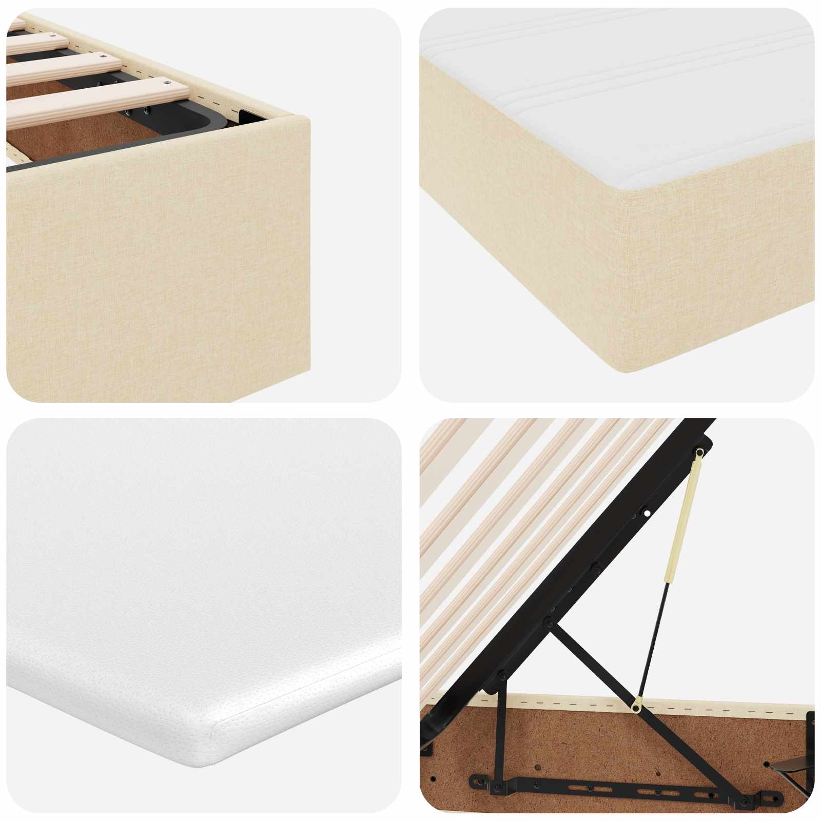 Ágy tárolóval és matraccal krém 200 x 200 cm poliészter