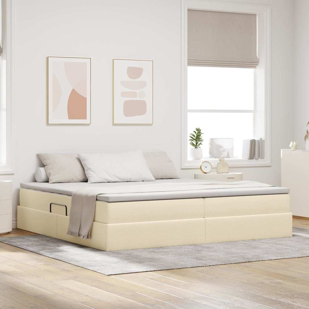 Ágy tárolóval és matraccal krém 200 x 200 cm poliészter