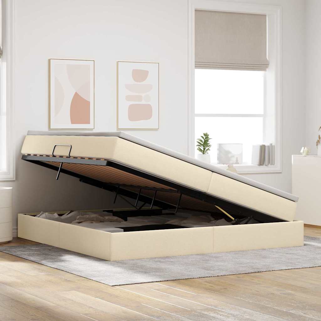 Ágy tárolóval és matraccal krém 200 x 200 cm poliészter