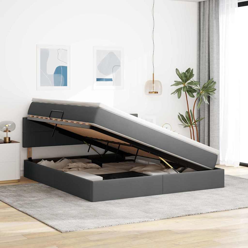 Ágy tárolóval és matraccal sötétszürke 160 x 200 cm faanyag