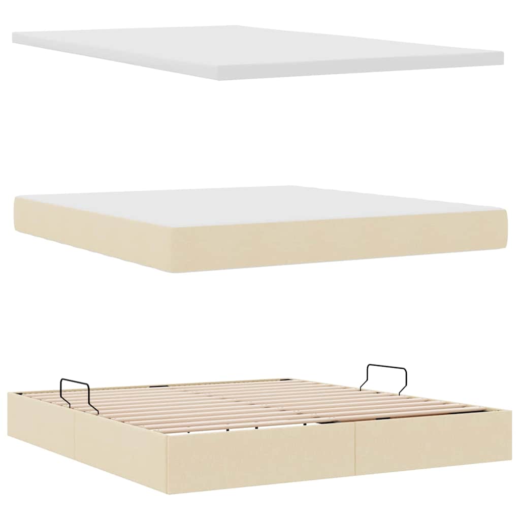 Ágy tárolóval és matraccal matracmal krém 180 x 200 cm faanyag