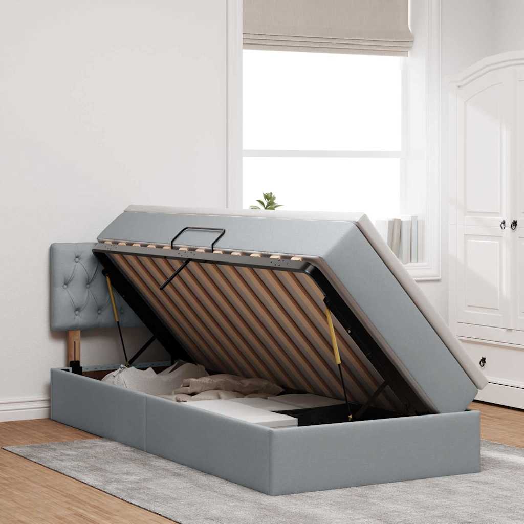 Ágy tárolóval és matraccal világosszürke 90 x 200 cm faanyag