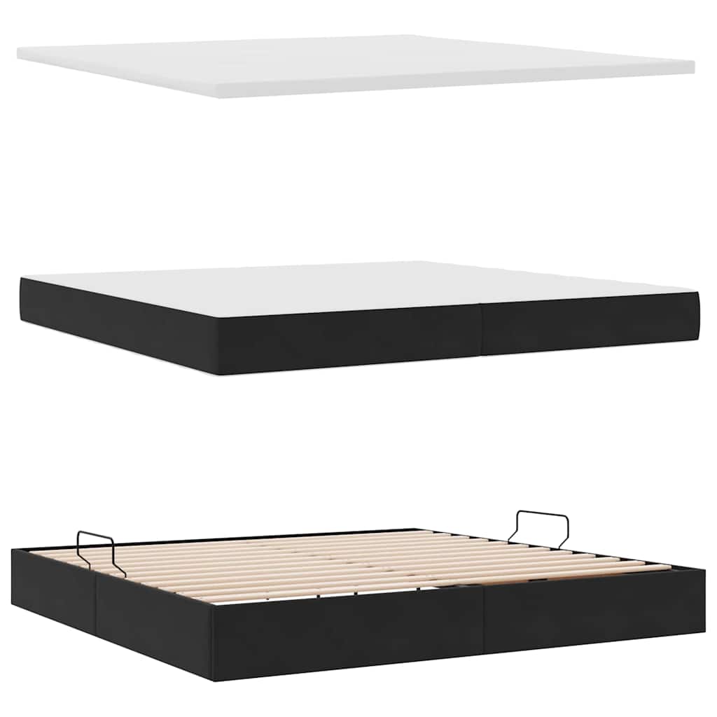 Tárolós ágy matracmal fejtámlával fekete 200 x 200 cm bársony