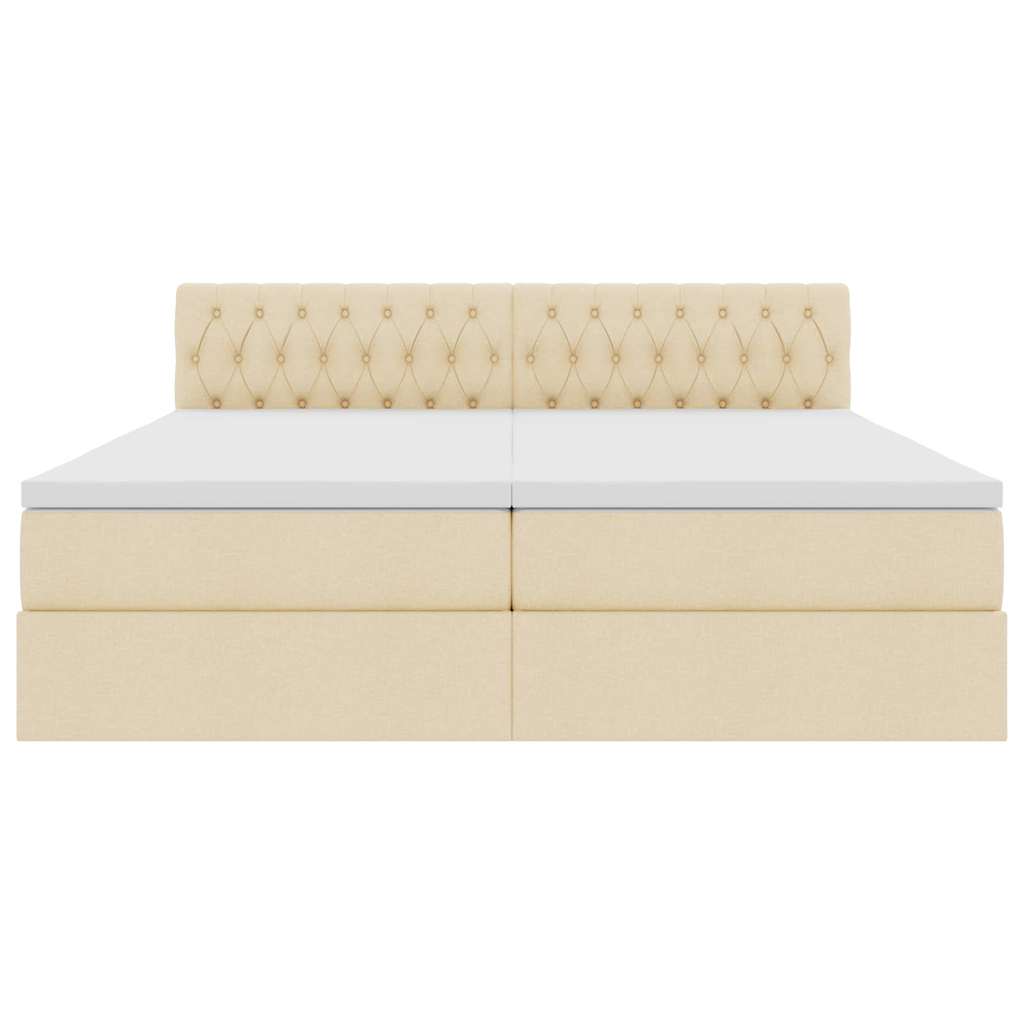 Tárolós ágy matracmal fejtámlával krém 200 x 200 cm műbőr