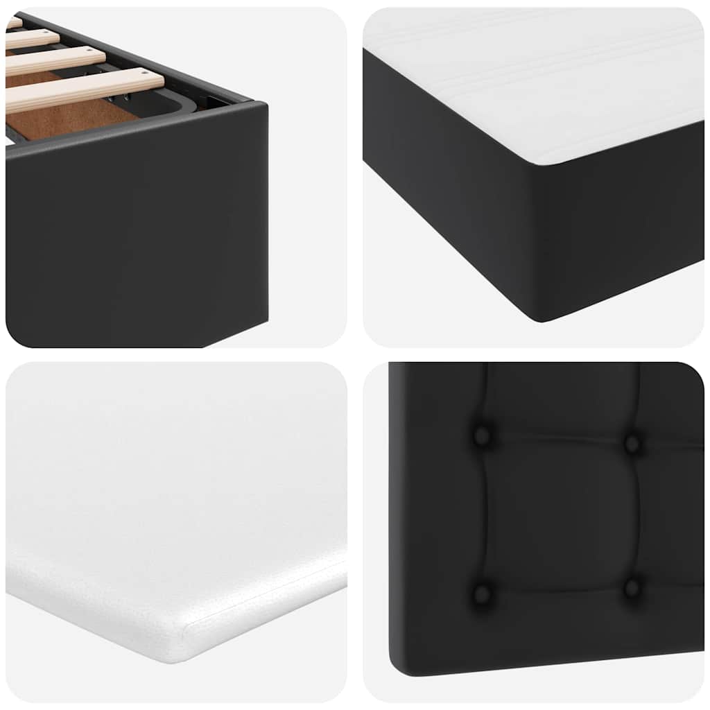 Ágy led -es lámpákkal fejtámlával fekete 140 x 200 cm pvc