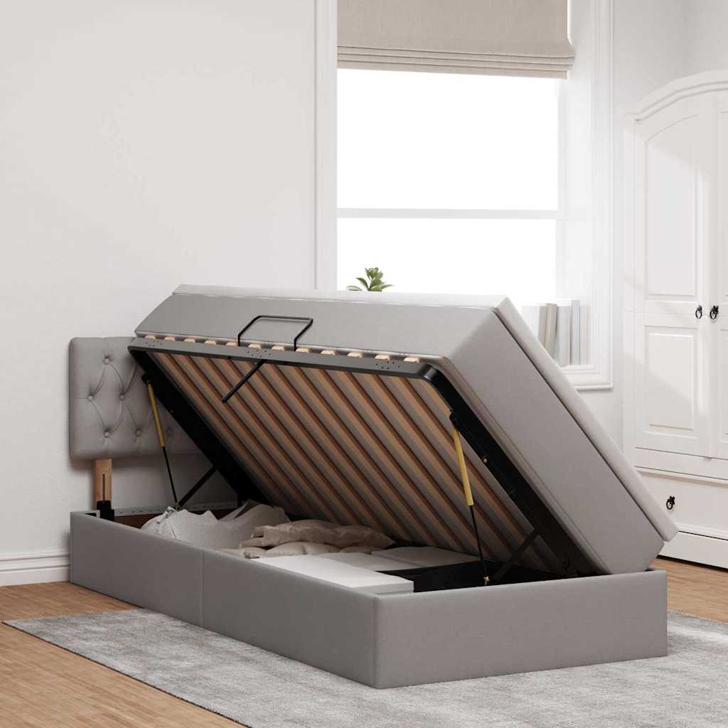 Ágy tárolóval és led lámpával tópszínű 100 x 200 cm szövet