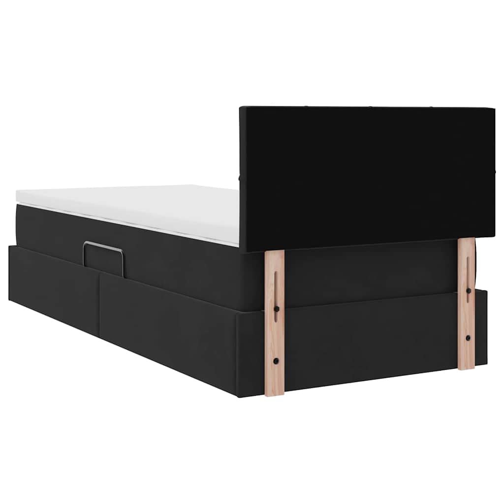 Ágy tárolóval és led lámpával fekete 100 x 200 cm bársony