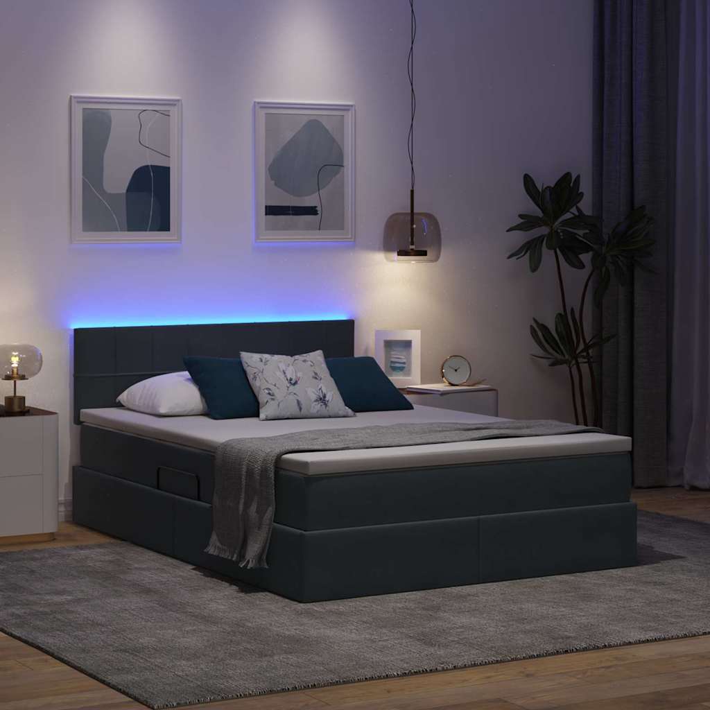 Ágy led -es lámpákkal sötétszürke 140 x 200 cm bársony