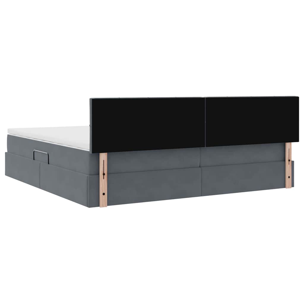 Ágy led -es lámpákkal sötétszürke 200 x 200 cm bársony