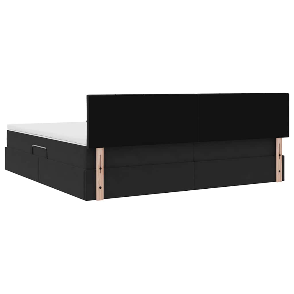 Ágy led -es lámpákkal fejtámlával fekete 200 x 200 cm bársony